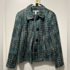 Vintage JM Collection Black and Teal Tweed Blazer